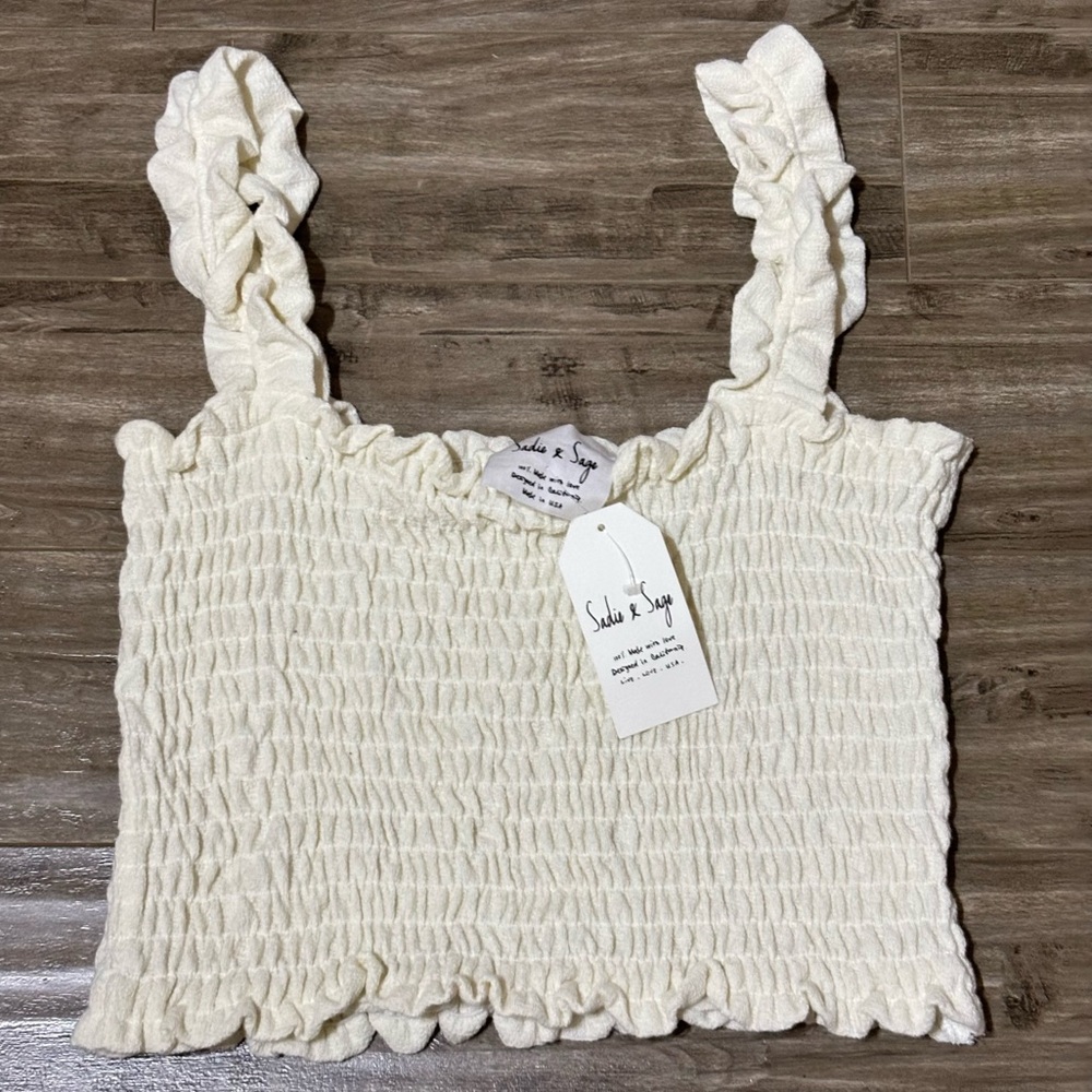 Sadie & Sage Women’s Smocked Tank Top White Stretch size Small Cottagecore Boho